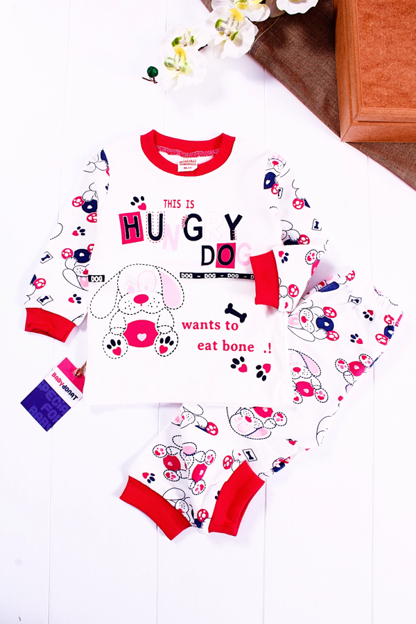 6-24 Ay Hungry Kız Çocuk Pijama Takımı Fuşya - Image 1
