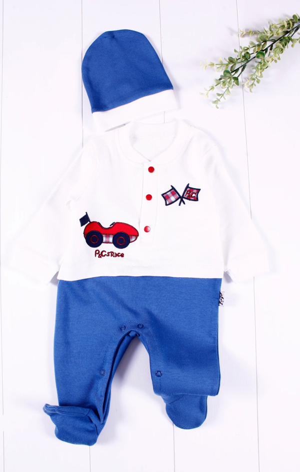 3-6 Ay Cars Şapkalı Bebek Tulumu Mavi - Image 1