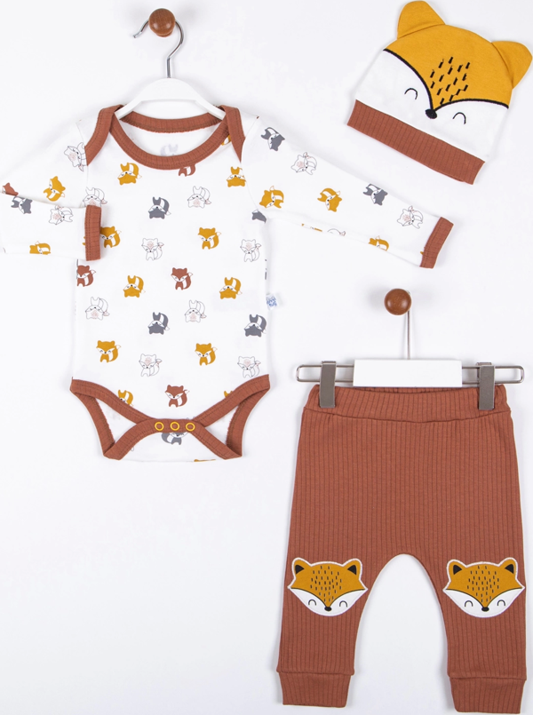 3-12 Ay Erkek Bebek Takımı Little Fox 3'lü Kahverengi - Image 1