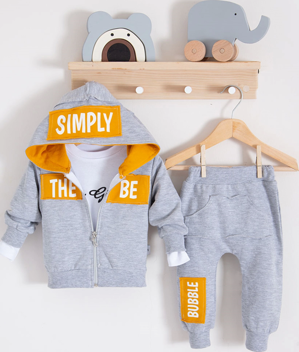 3-18 Ay Erkek Bebek Takımı Simply Kapişonlu 3'lü Hardal - Image 1