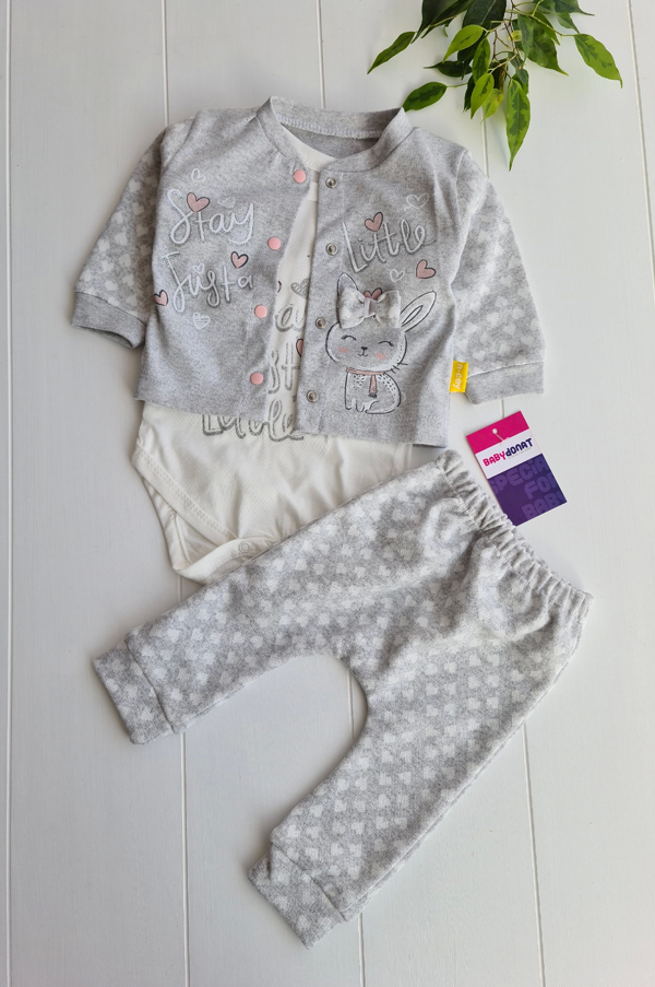3-9 Ay Kız Bebek Takımı Stay Little Puan 3'lü Hırkalı Gri - Image 1
