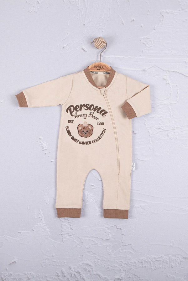 3-12 Ay Erkek Bebek Tulum Persona Bear Nakışlı Kahverengi - Image 1