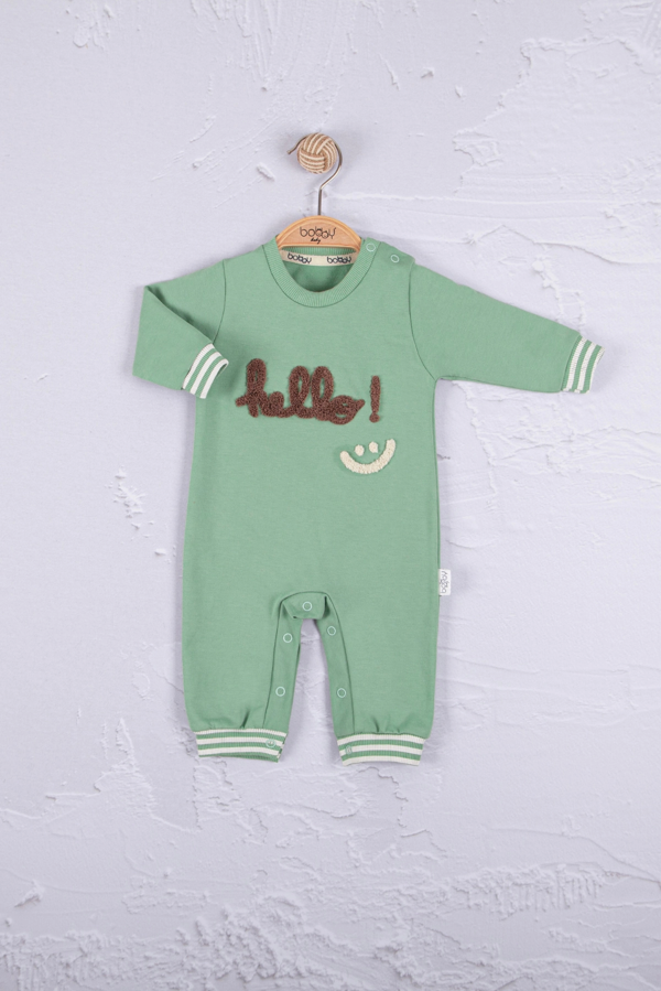 3-12 Ay Erkek Bebek Tulum Hello Nakışlı Yeşil - Image 1