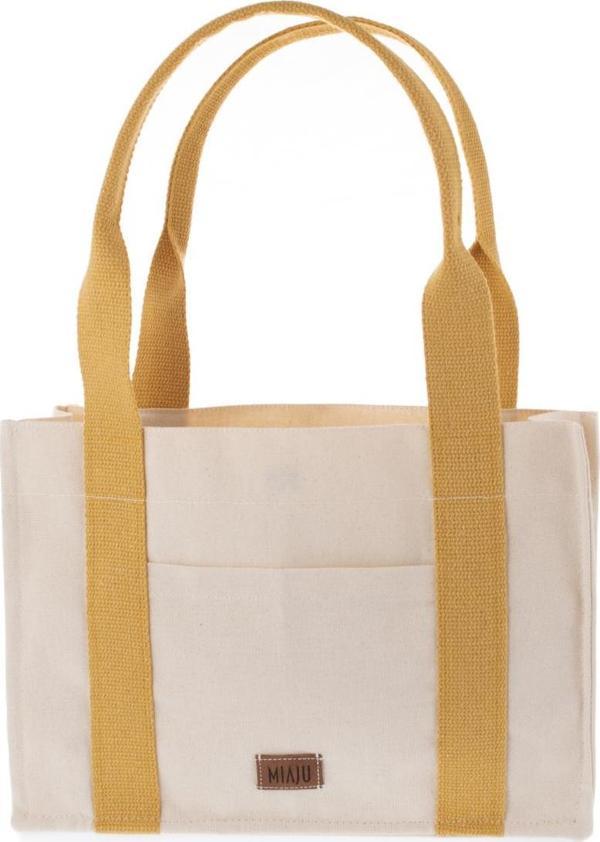 Miaju Kanvas Tote Bag, Orta Boy Krem-Hardal Kadın Kol Ve Omuz Çantası, 35X25 Cm, Ön Ve İç Cepli,Mıknatıslı - Image 1
