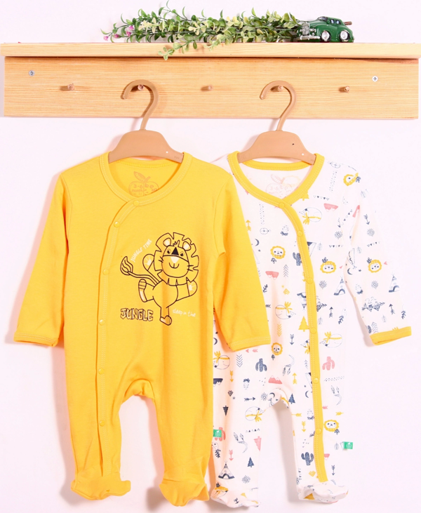 3-6 Ay Mini Jungle Aslan Erkek Bebek 4'lü Tulum Seti Sarı - Image 1
