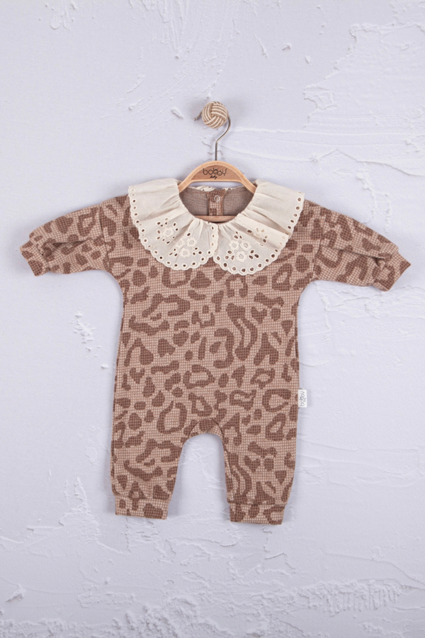 3-12 Ay Kız Bebek Tulum Leopar Dama Kahverengi - Image 1