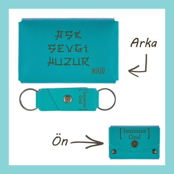 Miaju Koyu Turkuaz, Sevdanıza Dokunan, Özel Tasarım Cüzdan Ve Anahtarlık Set, Aşk Temalı - Image 1