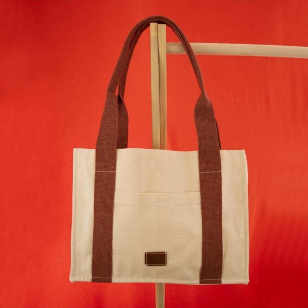 Miaju Krem&Kiremit Tote Bag, Ön Ve İç Cep Detaylı, 25X35 Cm, Kadın Günlük Kol Ve Omuz Çantası - Image 1