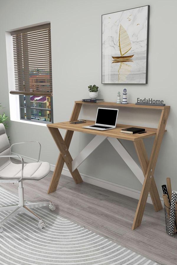 Enda Home X Ayaklı Raflı Ders Çalışma Masası 50X90 Cm Çam - Image 1