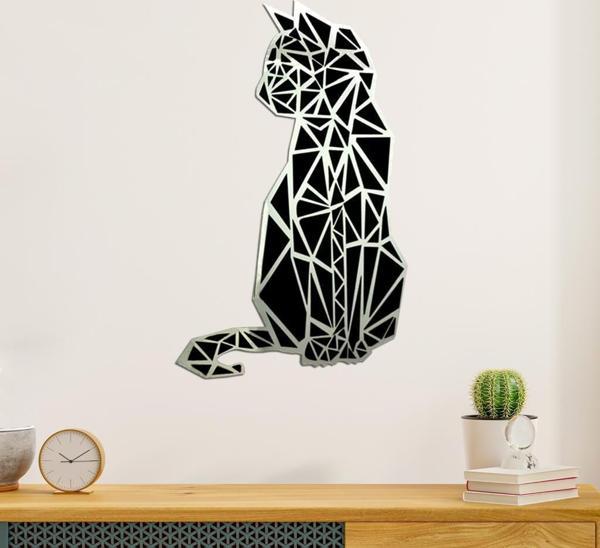Veraart Aynalı Geometrik Kedi Ahşap Katmanlı Duvar Dekoru 80 cm - Image 1