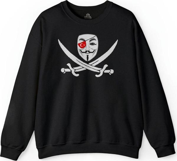 Anonymous Turkey Türk Hacker Bilgisayar Yazılım Baskılı Sweatshirt - Image 1