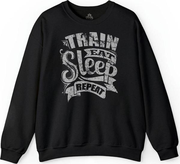 Eat Sleep Train Repeat Yemek Uyku Tren Yolculuk Baskılı Sweatshirt - Image 1