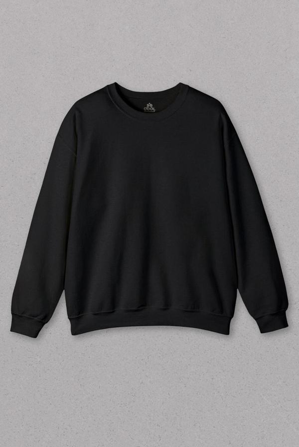 Siyah Bisiklet Yaka Basic Unisex Erkek Sweatshirt Kadın Sweat - Image 1