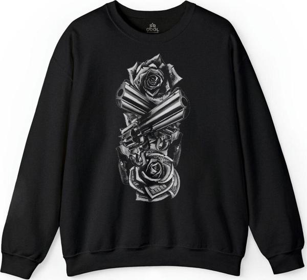 Smith Wesson Revolver Gungs Tabanca Gül Beyaz Baskılı Sweatshirt - Image 1