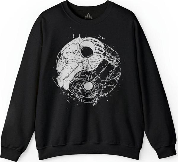 Uçan Çift Astronot Ying Yang Uzay Cosmos Baskılı Sweatshirt - Image 1