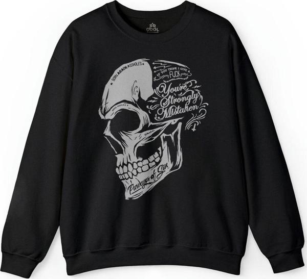 Skull Drawing Kuru Kafa Born Again Assholes Fck Baskılı Sweatshirt - Image 1
