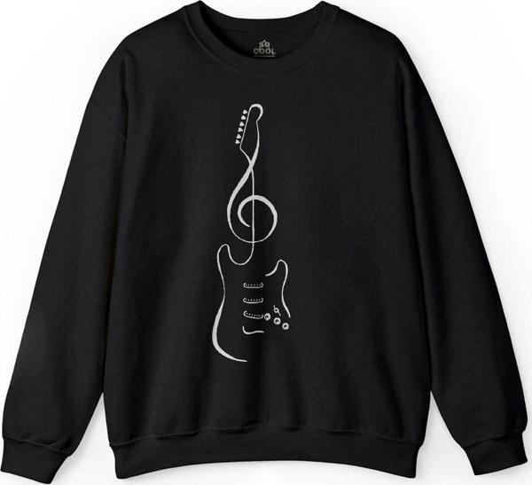 Sol Anahtarı Elektro Gitar Müzik Nota Metallica Baskılı Sweatshirt - Image 1