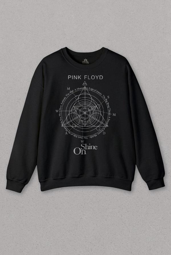Unisex Siyah Sweatshirt Shine On You Crazy Diamond Pink Floyd Işık Baskılı Sweat - Image 1