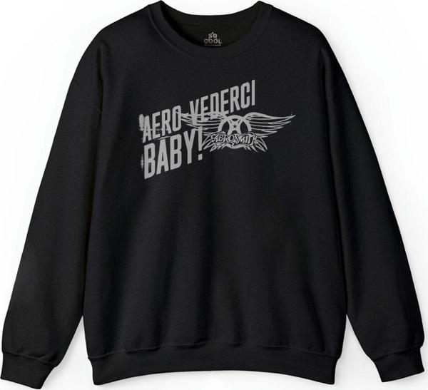 Aerosmith Steven Tyler Black On Black Wings Baskılı Sweatshirt PSW01S-1026 - Image 1