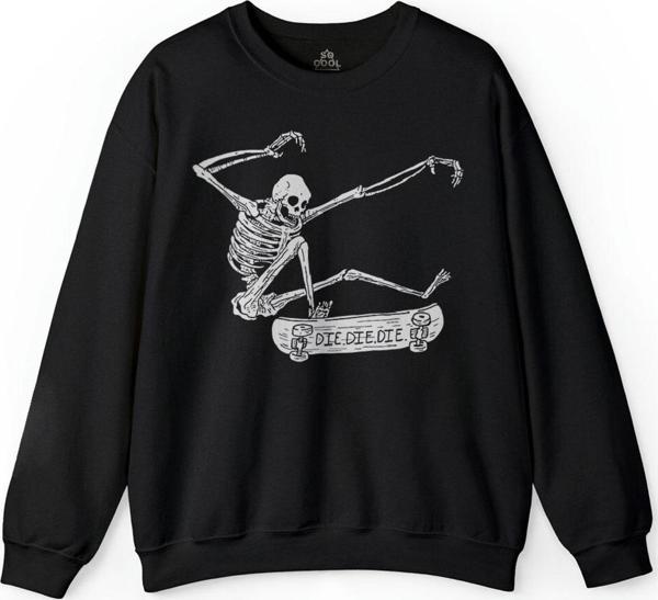 Skateboarding Skeleton İskelet Skull Kuru Kafa Baskılı Sweatshirt - Image 1