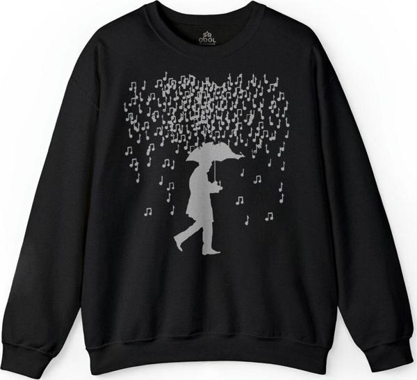 Playing Music In The Rain Nota Yağmuru Şemsiye Baskılı Sweatshirt - Image 1