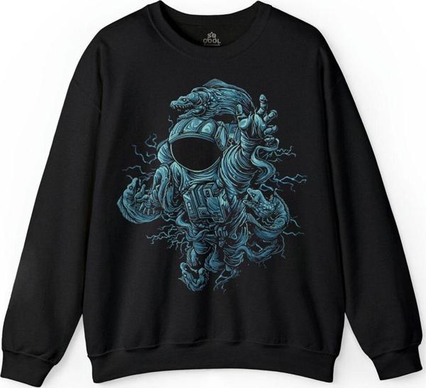 Uzay Astronot Cosmos Ay Dünya Gezegen Galaksi Baskılı Sweatshirt - Image 1