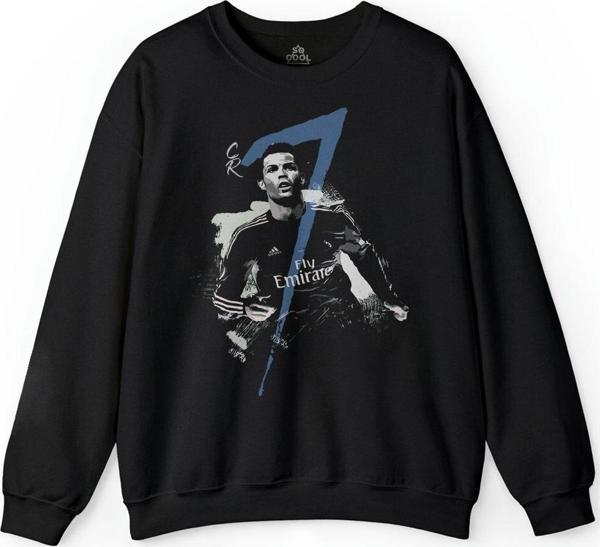 Siyah Baskılı Cristiano Ronaldo Real Madrid  Gol Kralı Baskılı Sweatshirt PSW01S-1194 - Image 1