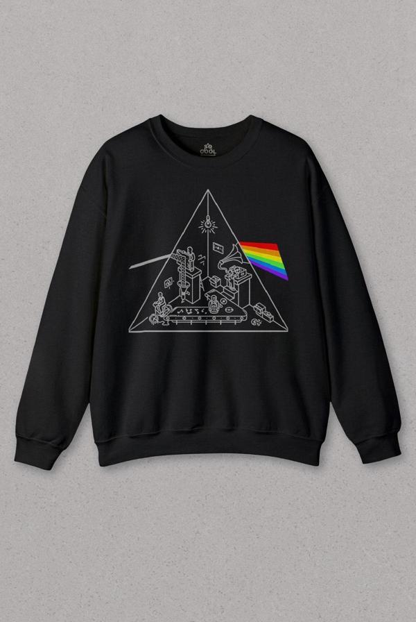 Siyah Sweatshirt Rock Music Pink Floyd Carnegie Hall Dark Side Of The Moon Baskılı Unisex Sweat - Image 1