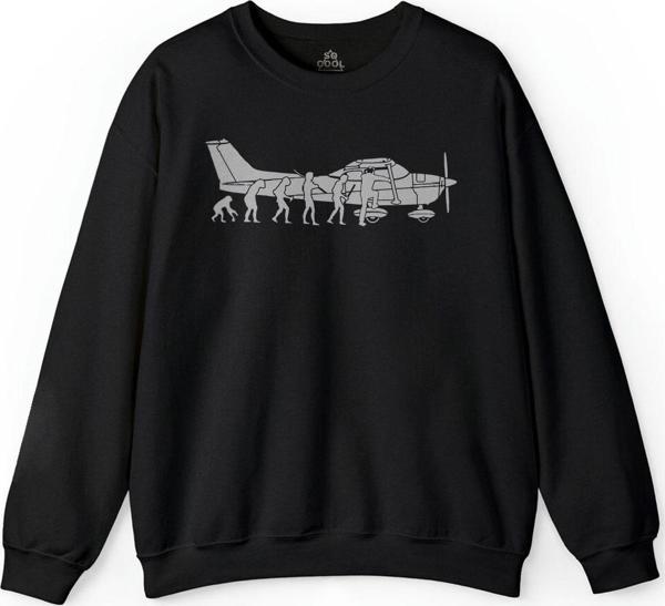 İnsan Maymun Evrim Cessna Uçak Tayyare Baskılı Sweatshirt - Image 1