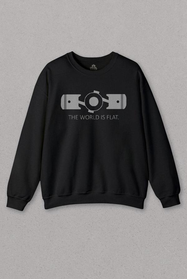 Unisex Siyah Sweatshirt The World Is Flat Dünya Düzdür Speed Track Race Baskılı Sweat - Image 1