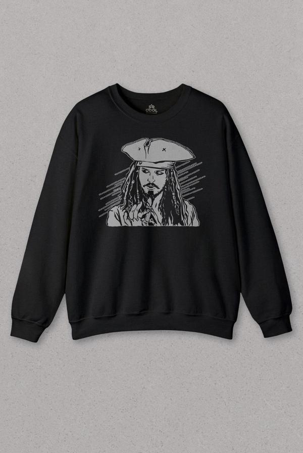 Siyah Sweatshirt Karayip Korsanları Pirates Of The Caribbean Baskılı Unisex Sweat - Image 1