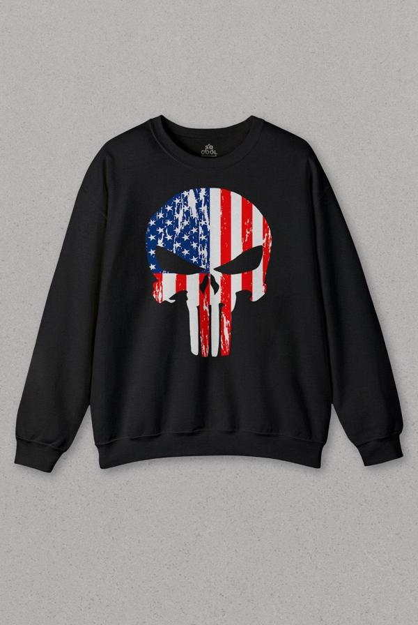 Siyah Sweatshirt The Crazy Punisher Cezalandırıcı Frank Castle Baskılı Unisex Sweat PSW01S-1579 - Image 1