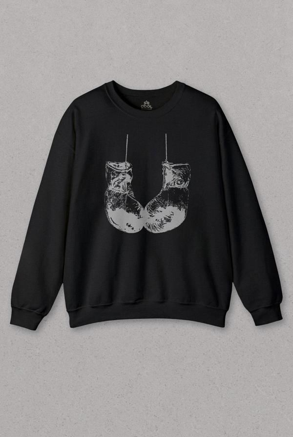 Siyah Sweatshirt Muhammed Ali Clay Boks Eldiveni Impossible Is Baskılı Unisex Sweat - Image 1