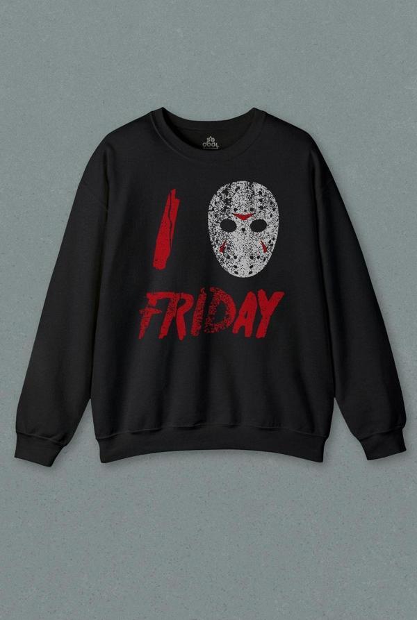 Unisex Siyah Sweatshirt Friday The 13Th 13. Cuma Onüçüncü Korku Baskılı Sweat - Image 1