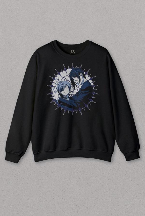 Unisex Siyah Sweatshirt Anime Kuroshıtsuji Book Of The Atlantic Black Butler Baskılı Sweat - Image 1