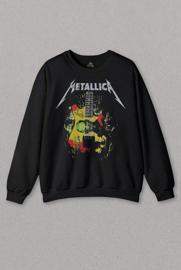 Siyah Sweatshirt Metallica Kirk Ouija Board Guitar Rock Gitar Baskılı Sweat PSW01S-1497 - Image 1