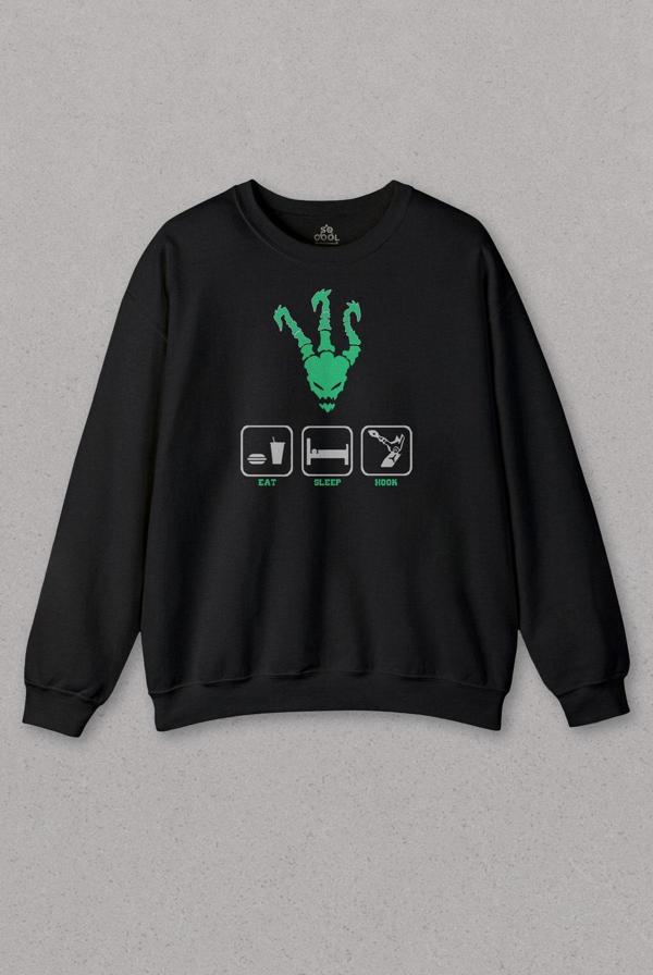 Unisex Siyah Sweatshirt Thresh Eat Sleep Hook League Lol Oyun GamerBaskılı Sweat - Image 1