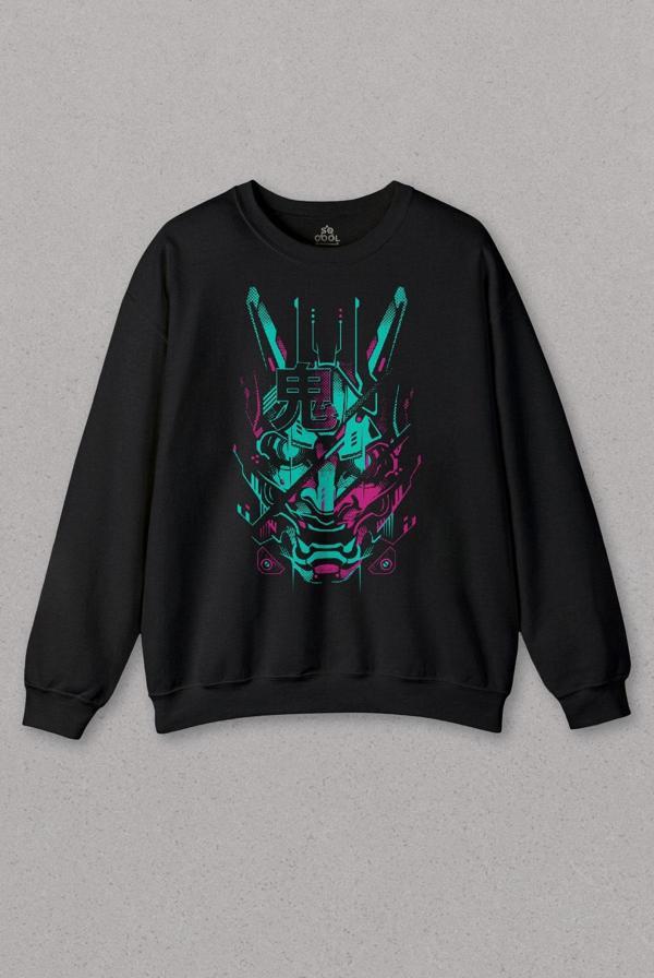 Unisex Sweatshirt Mask Hannya Demon Japonca Japanese Maske Oni Baskılı Sweat - Image 1