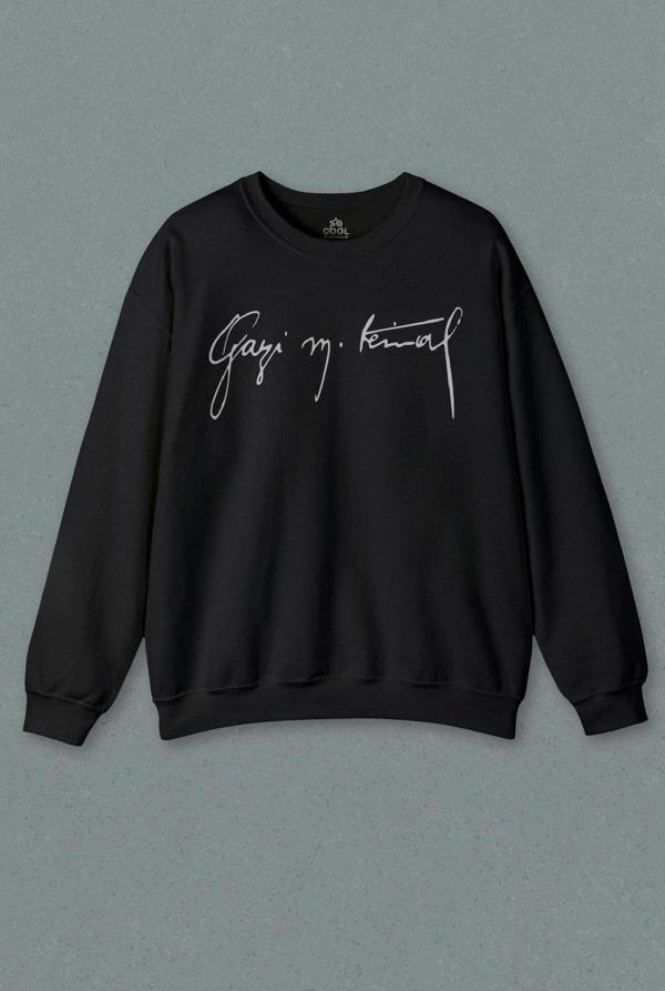 Unisex Siyah Sweatshirt Gazi Mustafa Kemal Atatürk 1881 10 Kasım Baskılı Sweat - Image 1
