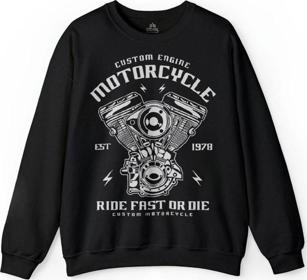 Custom Engine Motorcycle Ride Fast Or Dıe 1978 Baskılı Sweatshirt - Image 1