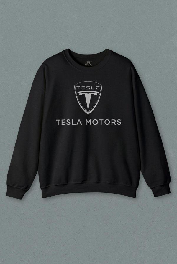 Unisex Siyah Sweatshirt Tesla Motors Nikola Car Araba AI Baskılı Sweat - Image 1