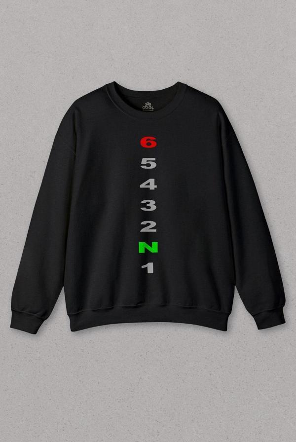 Siyah Sweatshirt Motosiklet Vites Red Line Baskılı Unisex Sweat - Image 1