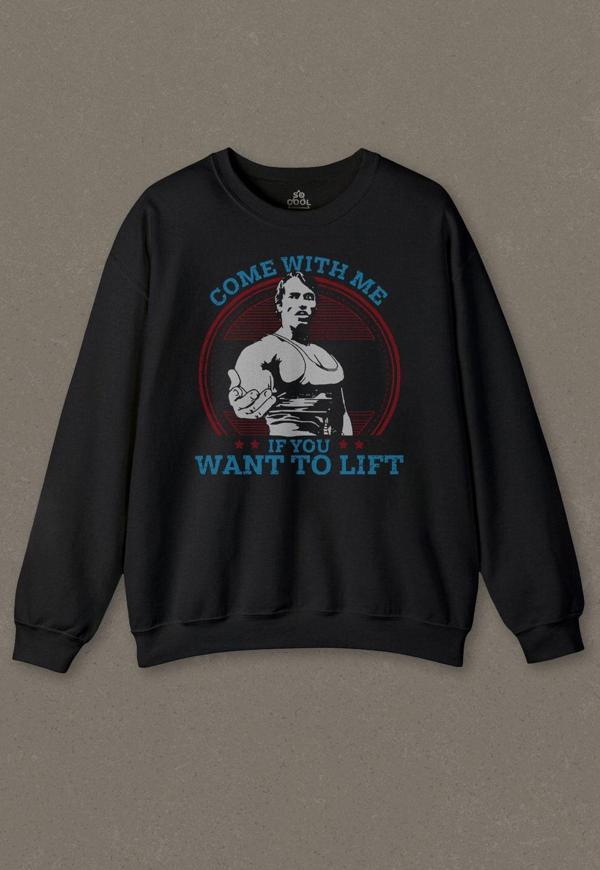 Siyah Sweatshirt Gym Arnold Schwarzenegger Come With Me Fitnes Spor Baskılı Sweat - Image 1