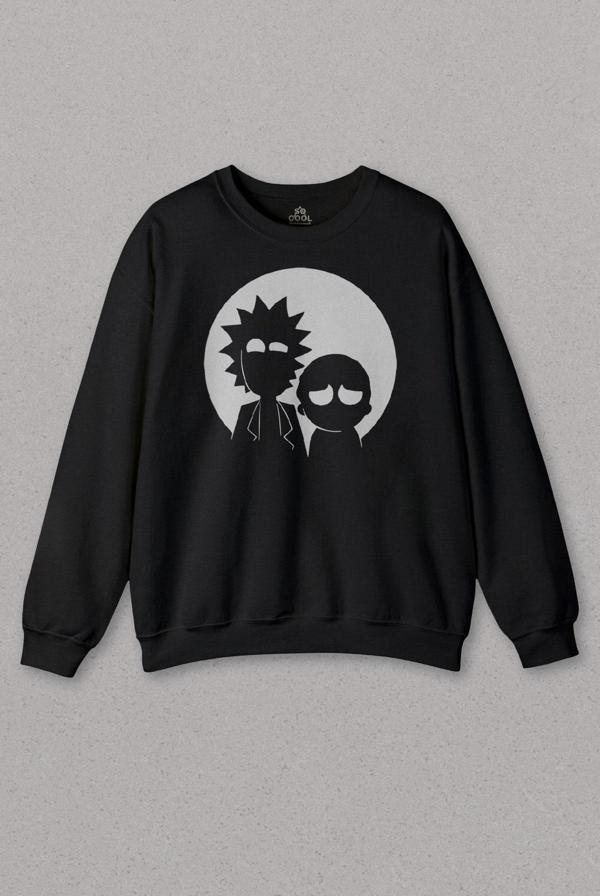 Unisex Sweatshirt Einstein Rick Baskılı Siyah Sweat - Image 1