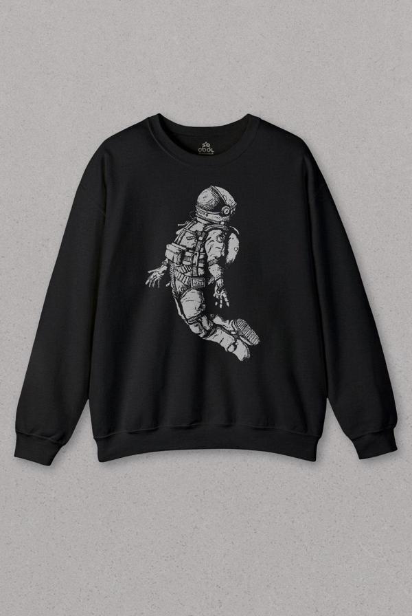 Unisex Siyah Sweatshirt Astronot Uzay Cosmos Galaksi Bilim Baskılı Sweat - Image 1