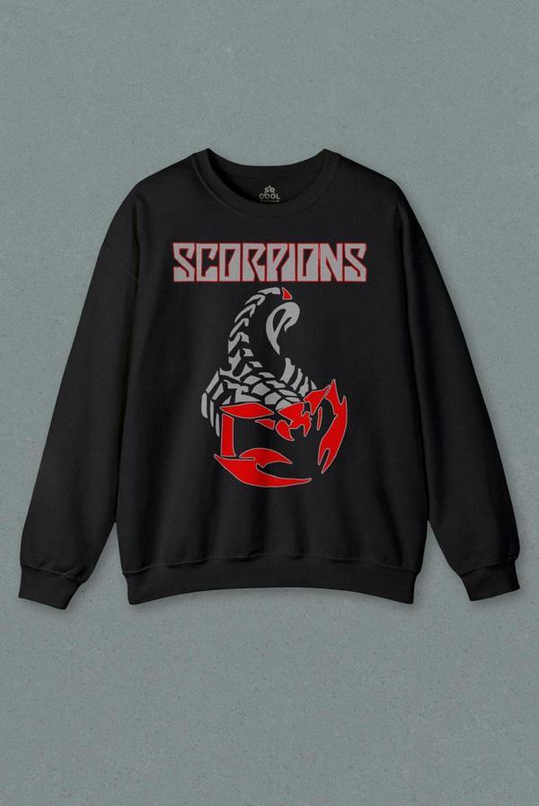 Unisex Siyah Sweatshirt Scorpions Music Gitar Guitar Rock Baskılı Sweat - Image 1