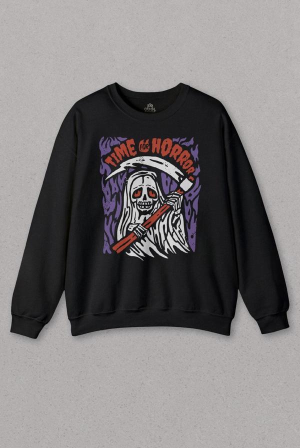 Unisex Sweatshirt Horror Minimal Funny Kara Komik Korku Urban Baskılı Sweat - Image 1