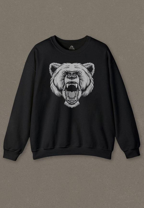 Siyah Unisex Sweatshirt Angry Bear Head Kızgın Ayı Kafa Baskılı Sweat - Image 1