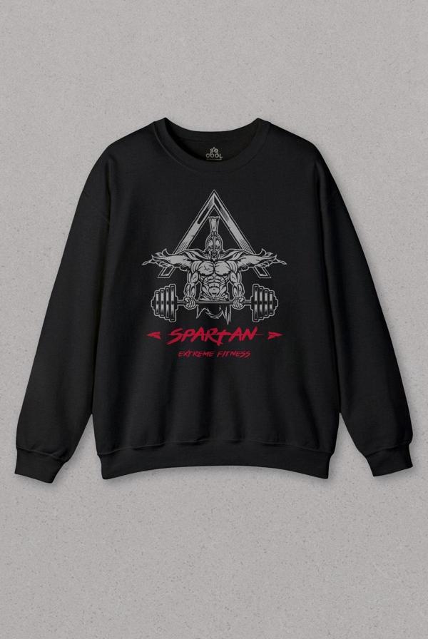 Unisex Siyah Sweatshirt Spartan Extreme Fitness Halter Gym Bodybuilding Baskılı Sweat - Image 1