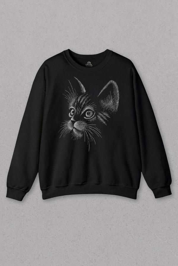 Unisex Sweatshirt Kedi Silüeti Black Cat Çizim Baskılı Sweat - Image 1